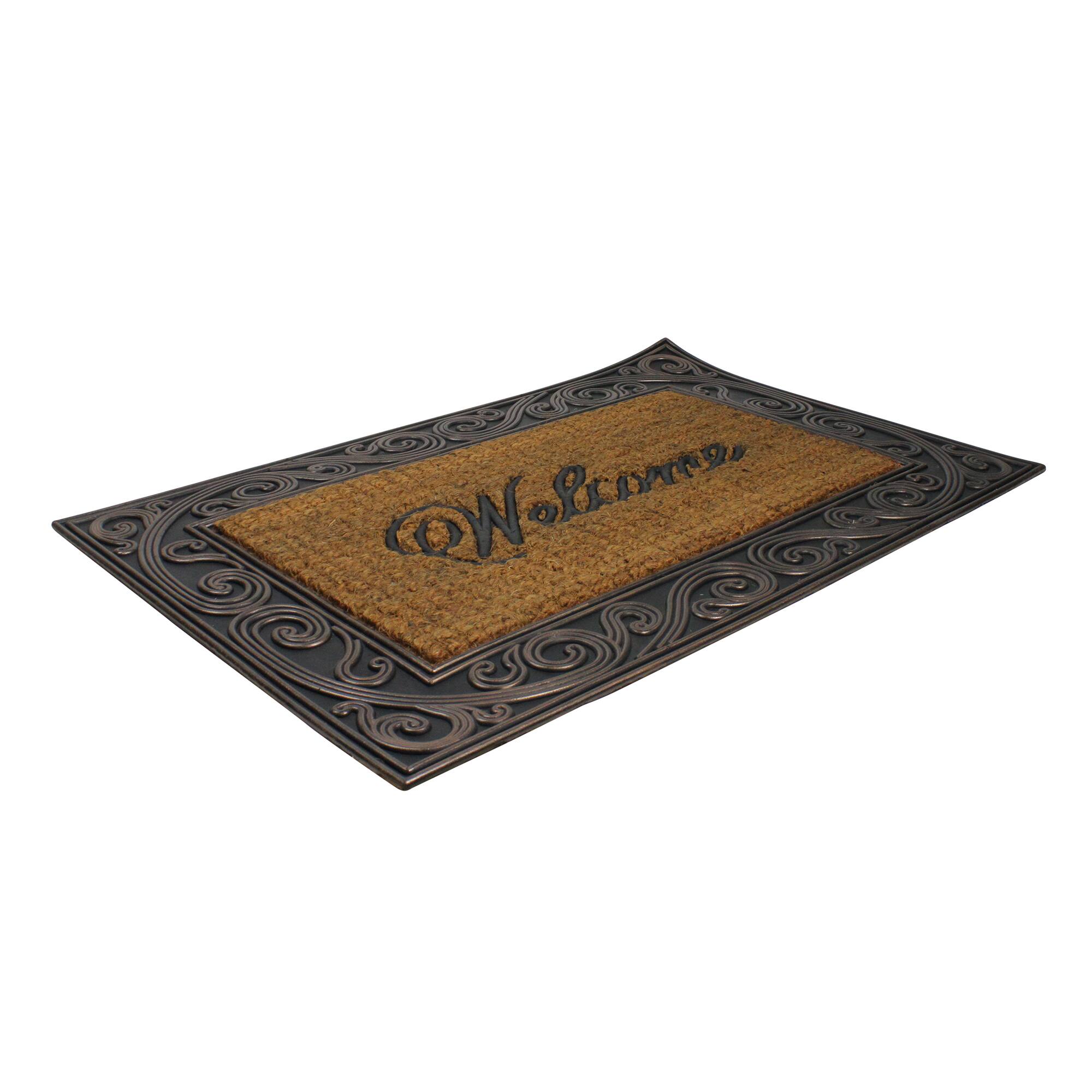 Brown & Black Scrollwork Rectangular Welcome Doormat